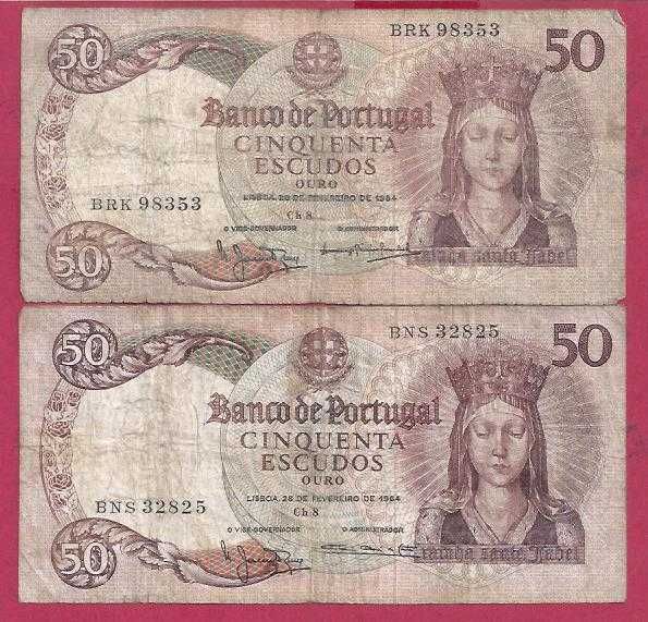 Notas  de  Portugal  5 Notas de 100 e 50 Escudos