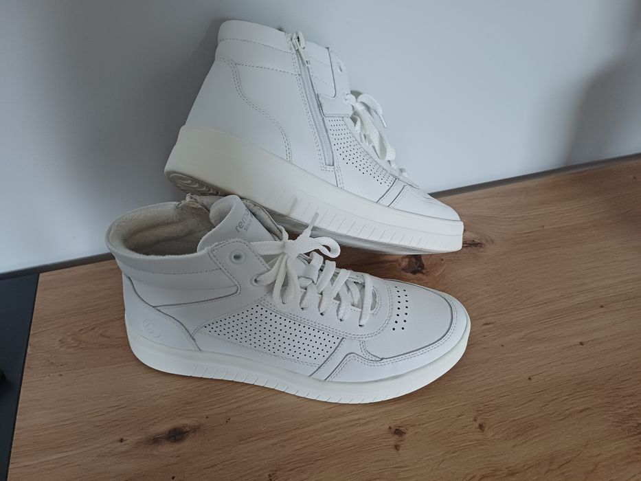 Remonte sneakersy damskie skórzane 40 / 39,5 – białe – 25,5 cm – High Top - jak nowe