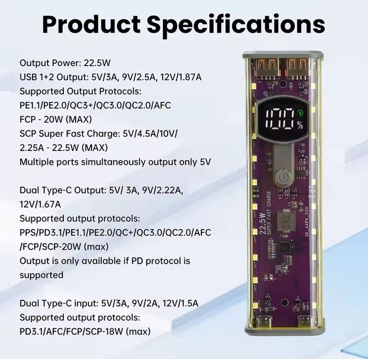 Корпус повербанка 22,5 Вт швидка зарядка
