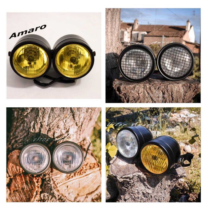 Farol Duplo Para Moto Cafe Racer/Scrambler Com Suporte (4 Modelos)|