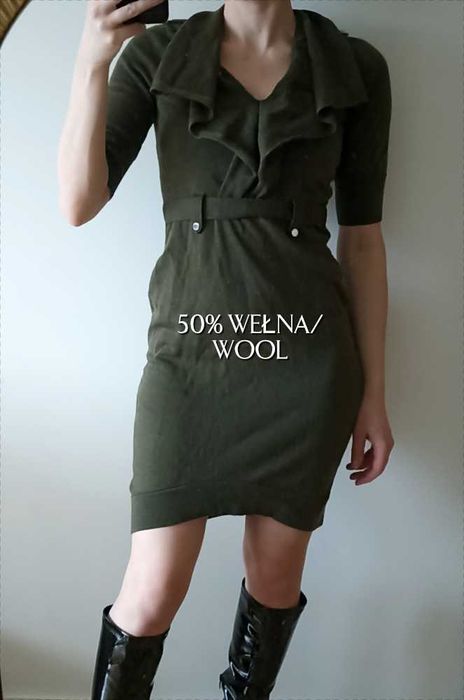 Ciemnozielona dzianinowa sukienka Karen Millen wełna