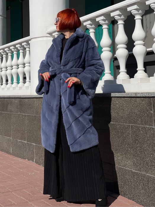 Шуба норкова Nafa діагональ плюшева балон з англійським воротом 48-50