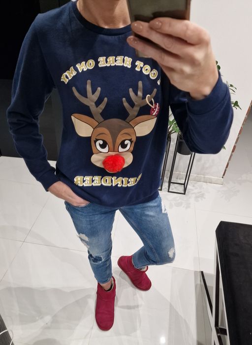 Bluza świąteczna 38 40 Papaya renifer Rudolf 3d