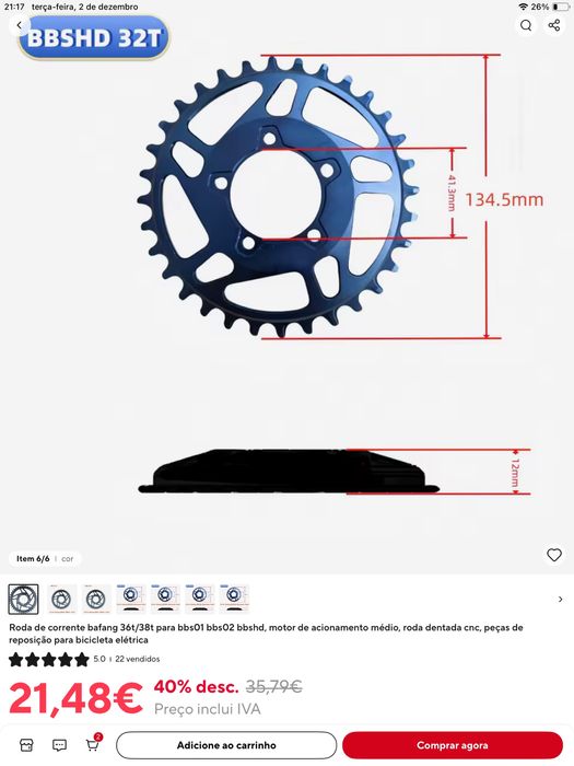 Roda corrente Bafang