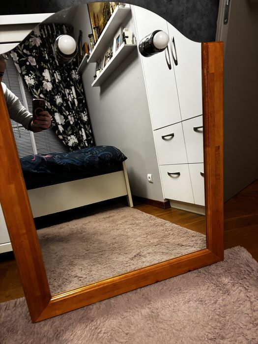 Drewniane lustro ala toaletka duże