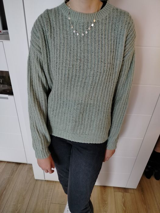 miętowy sweter oversize S house pleciony z dzianiny akrylowy