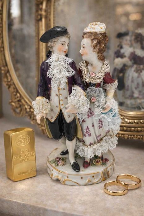 Антикварная фарфоровая статуэтка с кружевом

Германия, конец XIX века