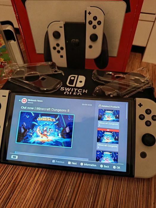 Nintendo Switch Oled biały, minecraft, jak nowy