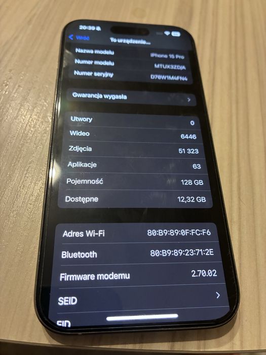 Sprzedam Iphone 15 Pro 128 GB 80% Baterii