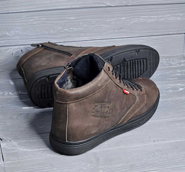 Кожаные зимние мужские коричневые черные ботинки / кеды / кроссовки!!!