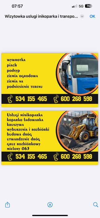 Usługi minikoparką transport kruszywa oraz materiałów sypkich