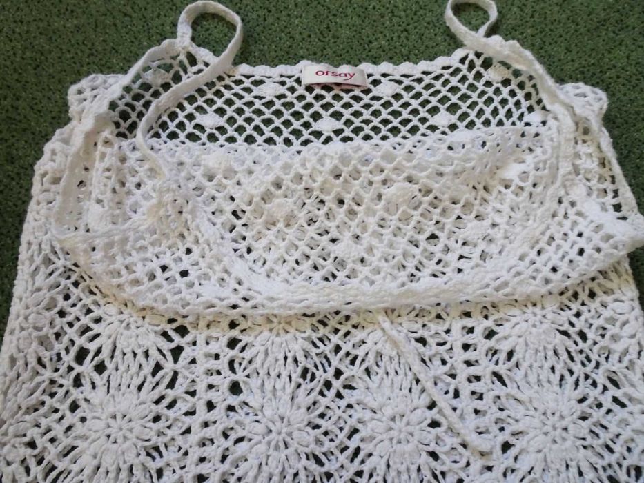 Orsay Biały top Szydełkowy Ażurowy 40 42