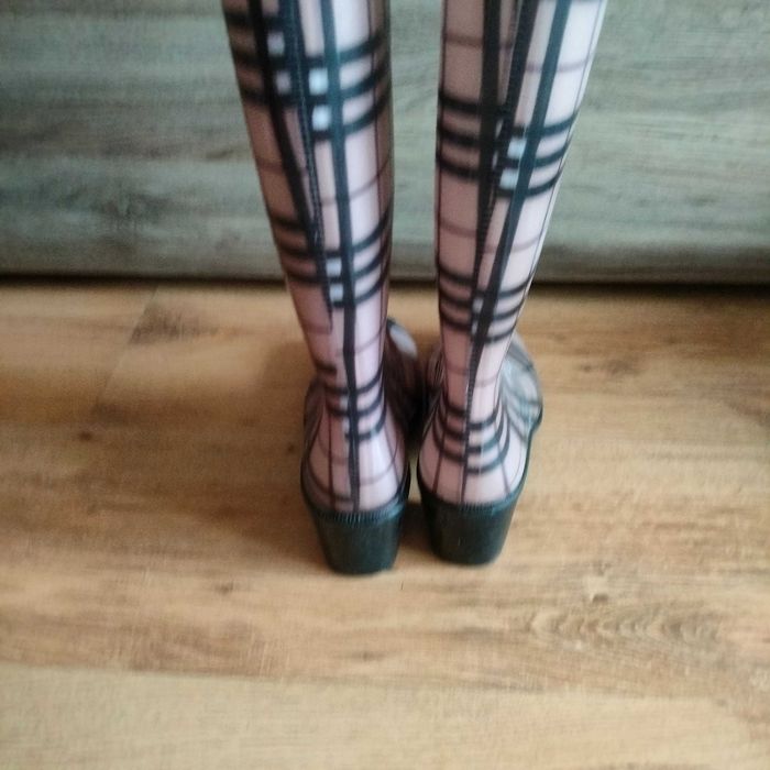 Kalosze w kratkę na obcasie 38, wysokie