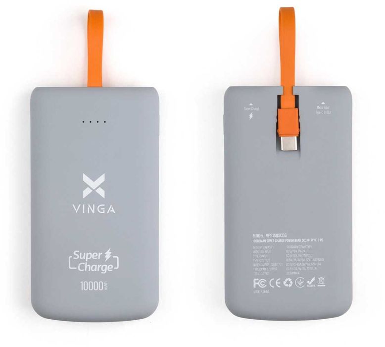 Повербанк Vinga 10000 mAh Dark grey (VPB1SQSCDG)