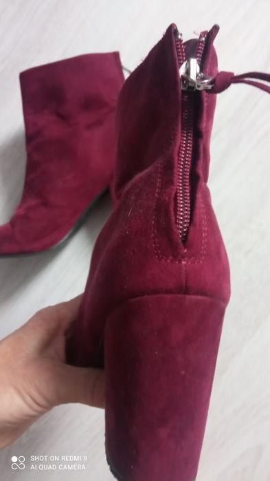 Botki damskie tkaninowe jesienne bordowe