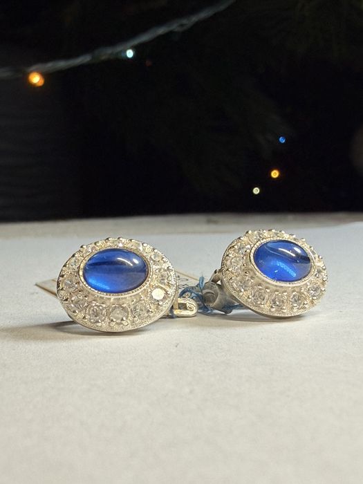 Вінтажні срібні сережки з синім корундом(сапфір) Серьги серебро 925 пр