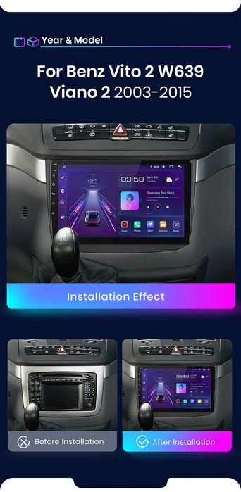 Rádio 10" android Mercedes Vito Viano 2 w639 CARPLAY WIFI GPS 2/32 Nov