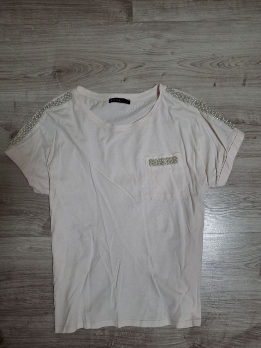 Mohito Tshirt Damski! Koraliki! Kieszonka! Pudrowy Róż! Roz.M