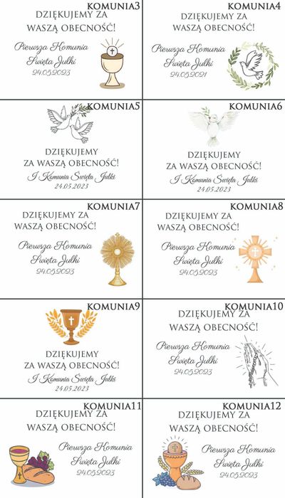 Bileciki do podziękowań dla gości chrzest, roczek, urodziny, komunia