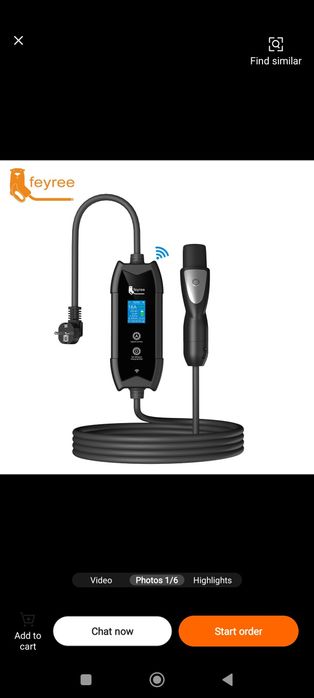 Feyree typ 2 mobilna ładowarka EV 3.5 KW LCD 16A 1 faza ' 5m + torba