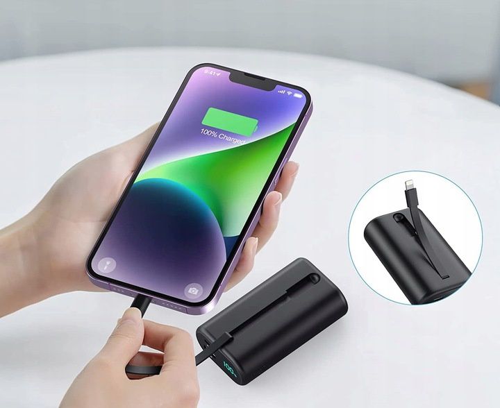 Powerbank Hetp 10800 mAh czarny, z kablem do iPhone