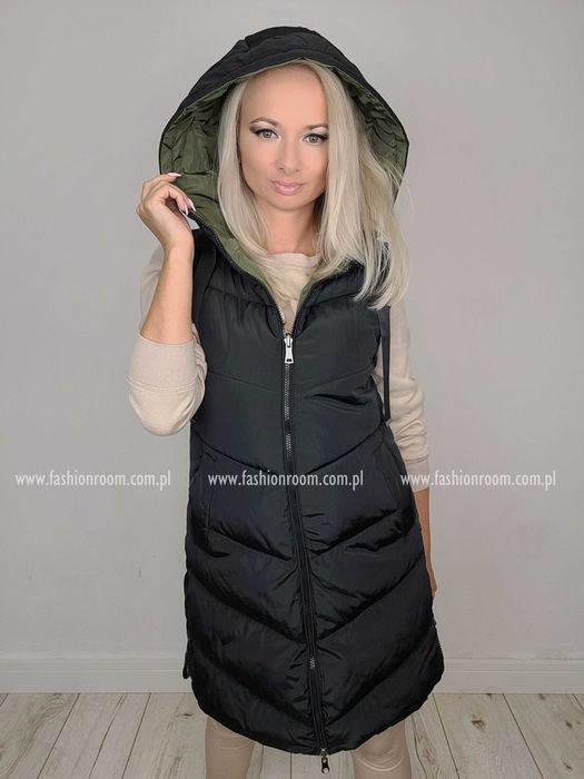 S-7XL DWUSTRONNA KAMIZELKA damska bezrękawnik z kapturem TU rozm S