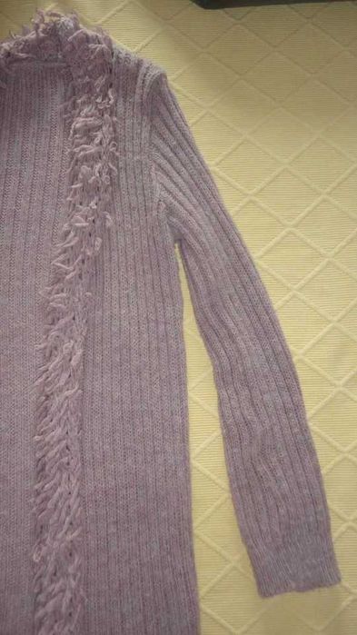 Casaco de senhora em malha comprido lilás