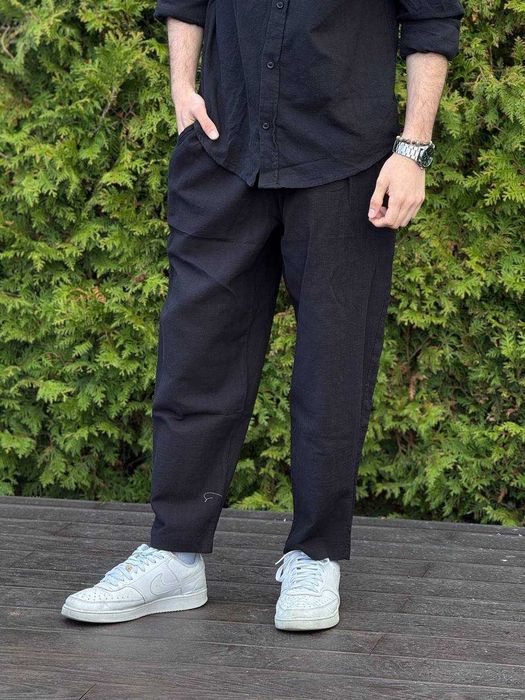 Лляні штани чоловічі широкі /Baggy pants / Класичні літні брюки льон