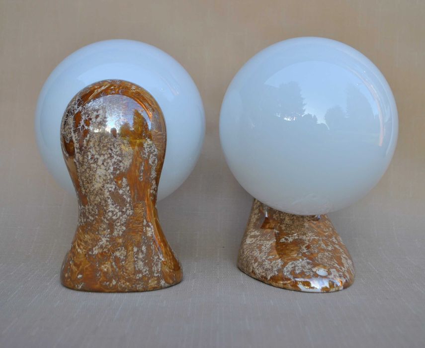 Kinkiety ceramiczne –miodowy marmurek + szklane klosze