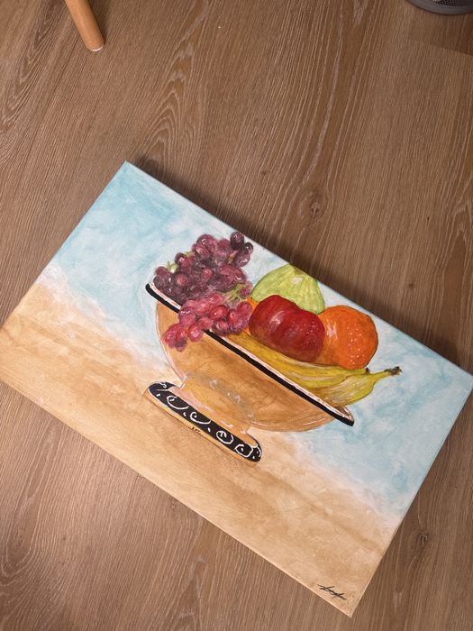 Quadro Original Pintado à Mão – Natureza Morta com Frutas