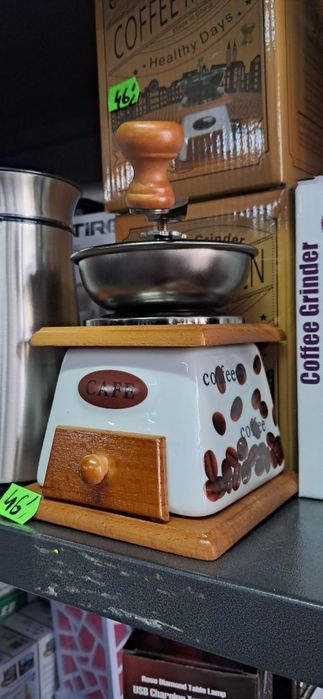 Młynek do kawy ręczny retro ceramiczny drewniany dekoracyjny