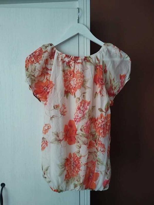 Hallhuber bluzka w kwiaty wzór off shoulder 100% jedwab dobry skład