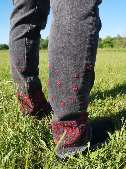 Jeansy spodnie szare z naszywką highwaist regular Reserved 36