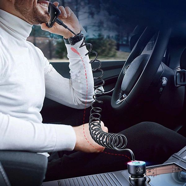 Joyroom szybka ładowarka samochodowa 3 w 1 z kablem USB Typ C 1,6m 60W