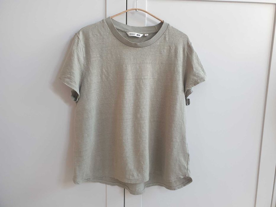 Zielona khaki lniana koszulka t-shirt Comptoir des Cottoniers Uniqlo 42 oversize