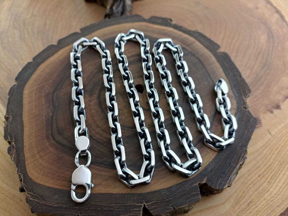 Чоловічий Ланцюг срібний Якір, плетіння Якірне . Товста цепочка Якорна