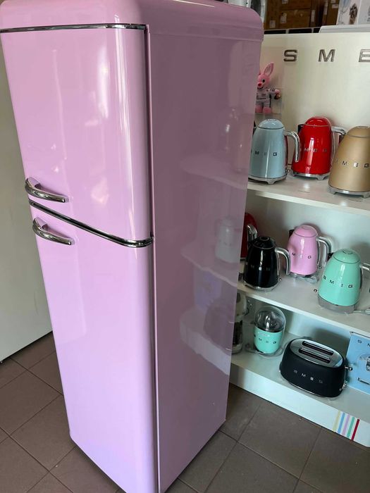 Lodówka zamrażarka RETRO 244 l 175 cm różowa kremowa HIT SUPER CENA