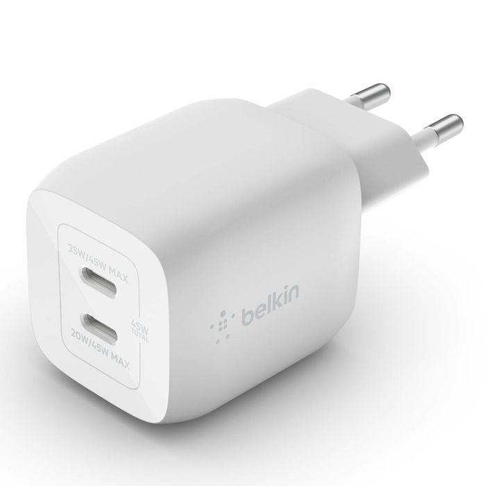 outlet belkin 45w pd pps dual usb-c gan charger white