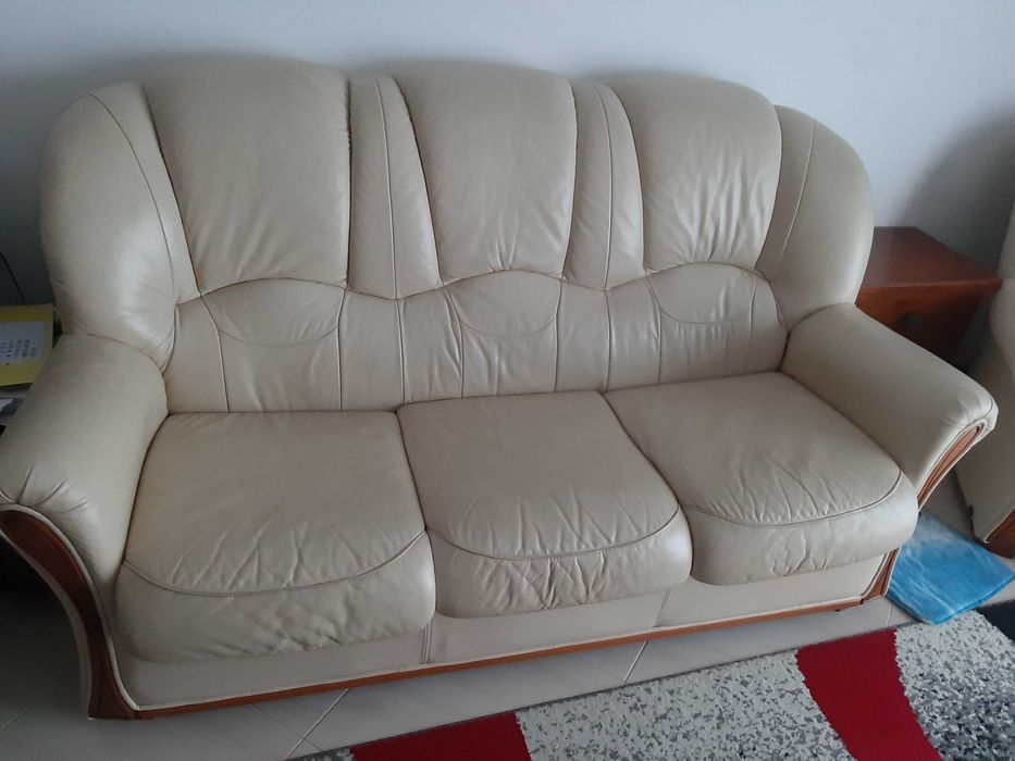 Sofa-cama com dois cadeirões(moveis pele em bom estado)