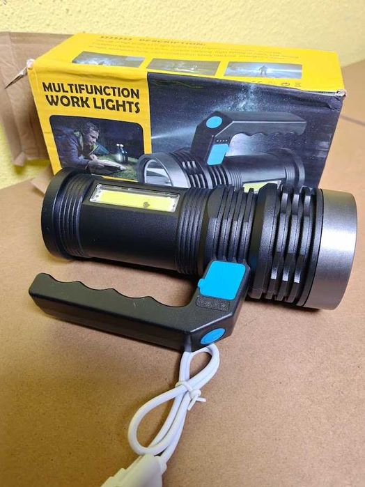 Lanterna LED Recarregável USB de Trabalho 3W + COB Lateral (NOVO)