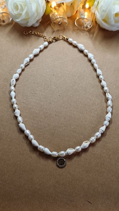 Naszyjnik/ czoker perła hodowlana+ muszla- rękodzieło