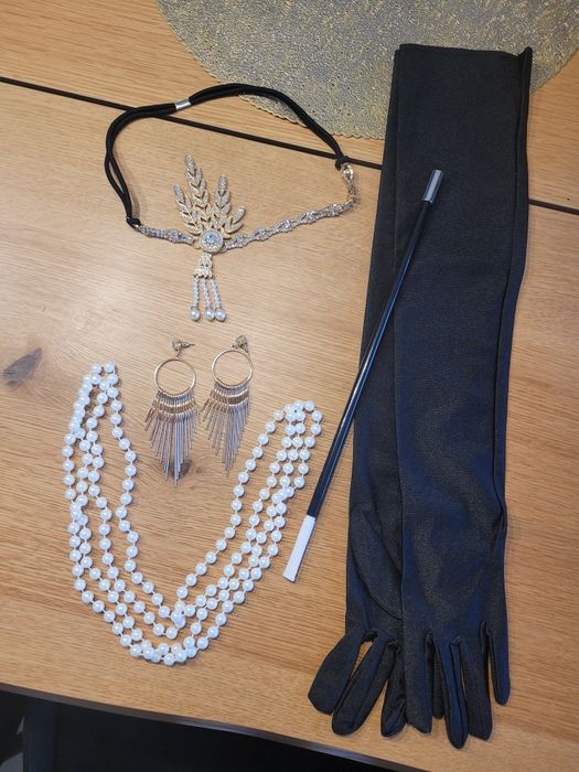Zestaw akcesoriów na przyjęcie Gatsby lata 20 vintage rękawiczki