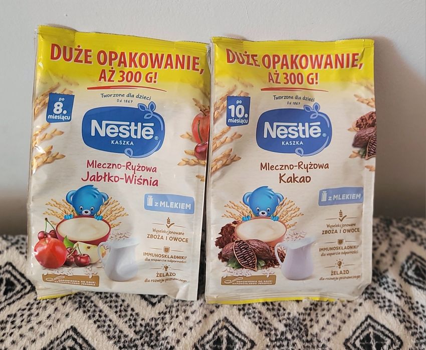 Kaszki zestaw Nestle dziecko mleko jedzenie śniadanie  kakao mleczno ryżowa  jabłko wiśnia witaminy