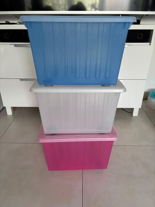 3 duże pojemniki na zabawki Ikea Vessla niedostępne kolory