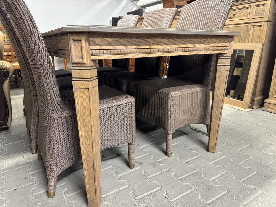 Jadalnia w stylu Hampton zestaw mebli do salonu komoda witryna dąb