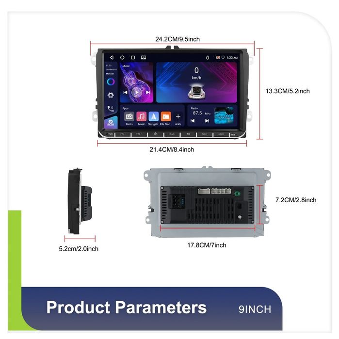 Rádio 9 Polegadas Seat Skoda  Volkswagen 4/64GB Carplay GPS wifi BT