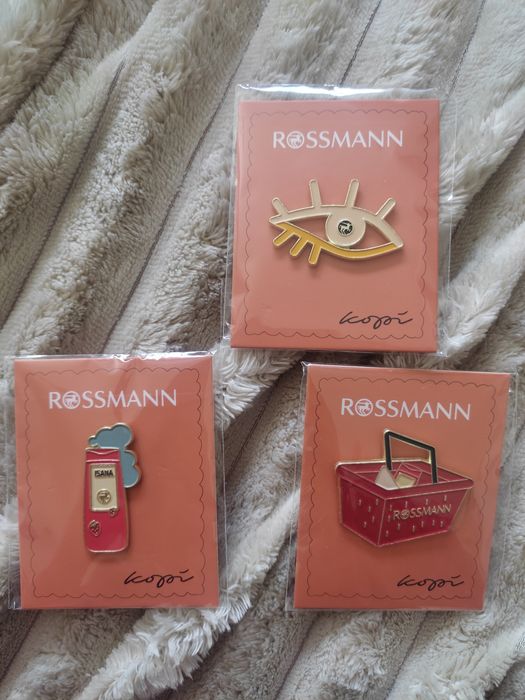 Pin Rossmann broszka 3szt. Oko,koszyk,zel