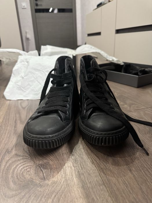 Шкіраяні високі кросівки PRADA Stratus чорні (оригінал)