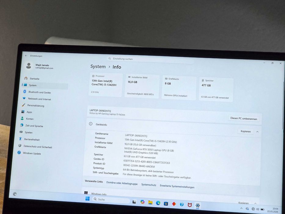 Ігровий ноутбук HP Victus 15, i5-13420H, RTX 5050 8Gb, 16/1Tb SSD