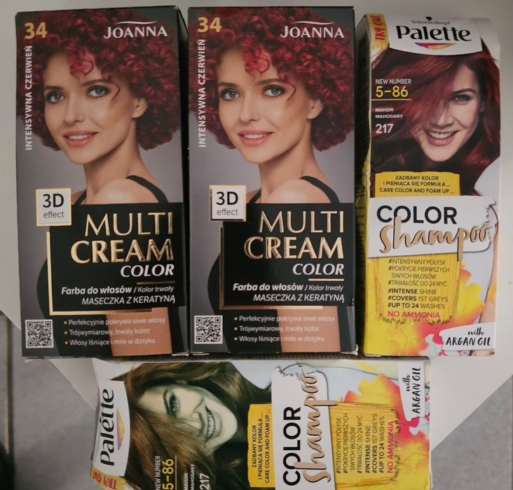 Zestaw farba Joanna Intensywna Czerwień 34 Palette szampon koloryzujący Mahoń 217